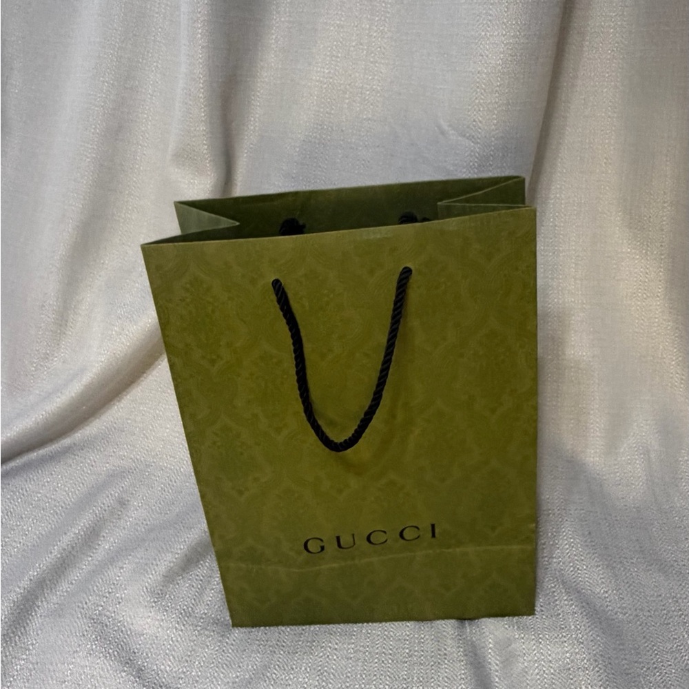 Gucci Green Patterned Paper Shopping Bag with Black Rope Handles